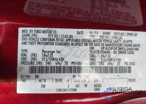 2013 Ford Focus Se из США, поврежденный, VIN 1FADP3F26DL242146